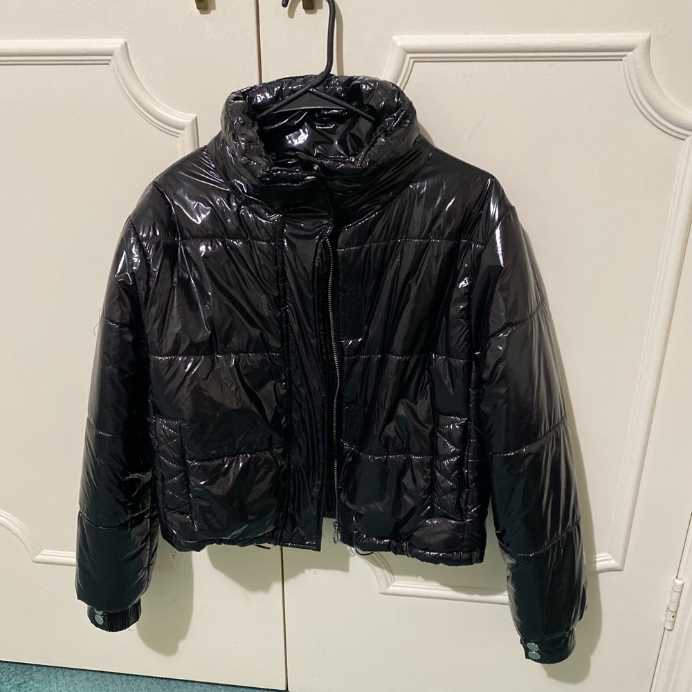 Design Lab Black Vinyl puffer jacket